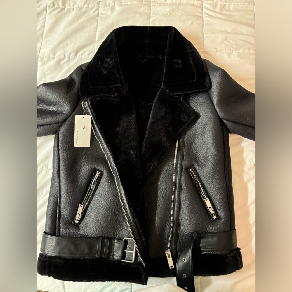 Never worn faux leather thick lined winter jacket